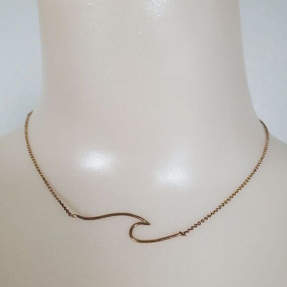 1/20 14KGF Yellow Gold Filled Ocean Wave Beach Dainty Minimalist Chain Necklace - Picture 1 of 8